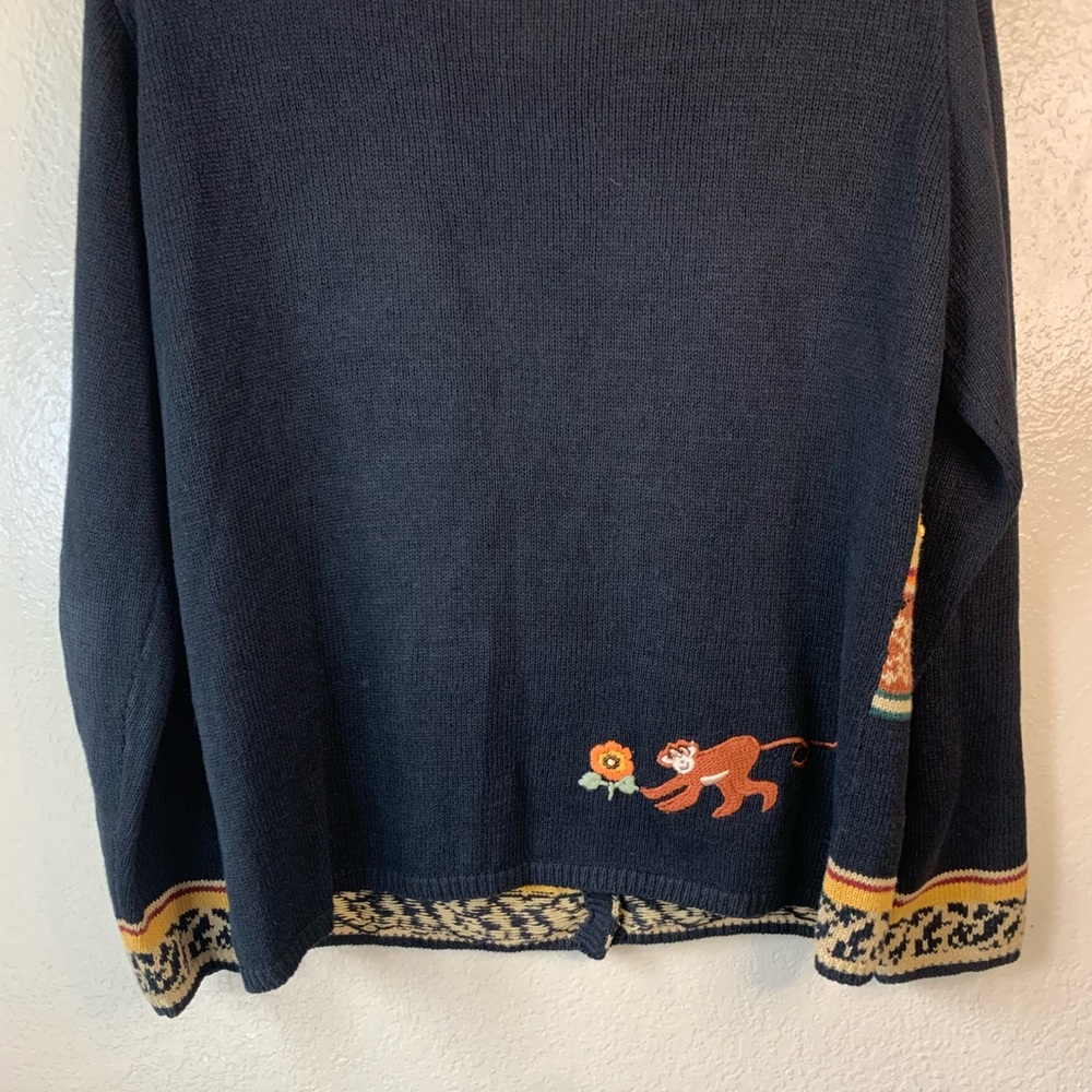Vintage Arriviste Embroidered Beaded Monkey Novelty Print Cardigan Size M - Picture 7 of 13